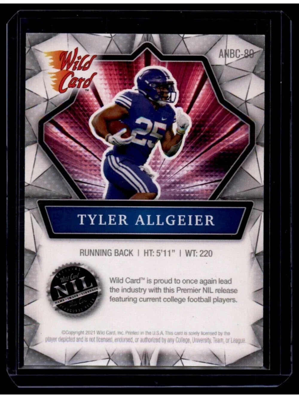 2021 Wild Card NIL Alumination Tyler Allgeier ANBC-80 BYU Running Back PRC